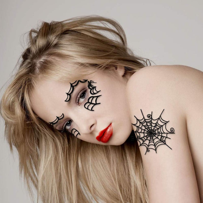 Konsait 65PCS Halloween Spider Face Tattoos Spider Web Spider Net Temporary Tattoos - Face Shoulder Arm Back Tattoos Stickers-Halloween Costume Apparel Cosplay Accessories Party Favor Supplies - Image 4